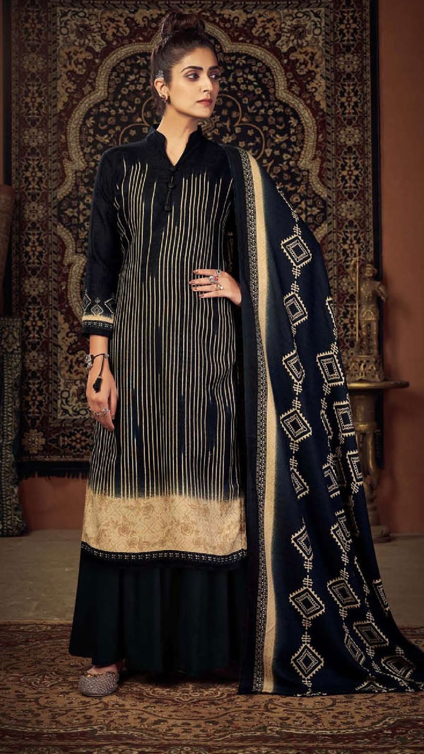 Black Woollen Suit Length 3 Piece with Woollen Dupatta