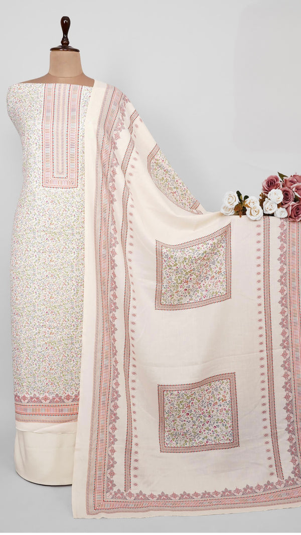 Off White Woollen Suit Length 3 Piece with Woollen Dupatta