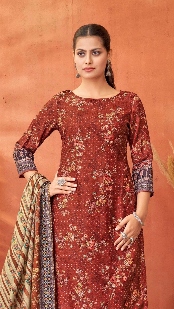 Maroon Woollen Suit Length 3 Piece with Woollen Dupatta