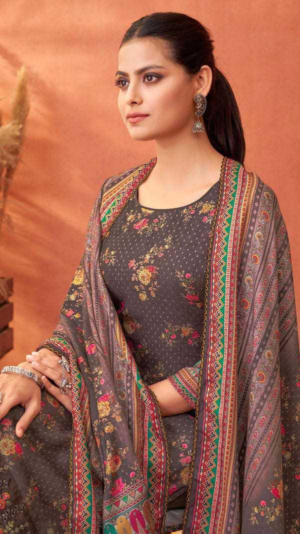 Brown Woollen Suit Length 3 Piece with Woollen Dupatta