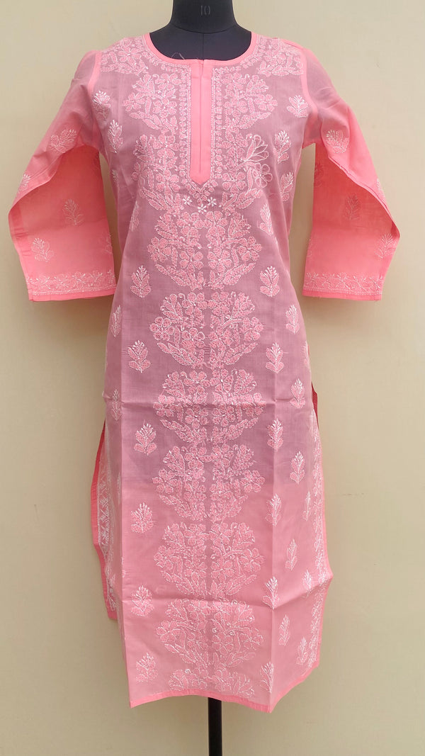 Lucknowi Chikankari Kurti Pink Cotton