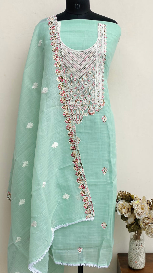 Designer Embroidered Suit Length 3 Piece Sea Green Kota