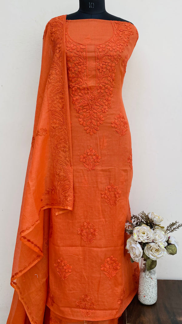 Lucknowi Chikankari Suit Length 2 Piece Rust Kota