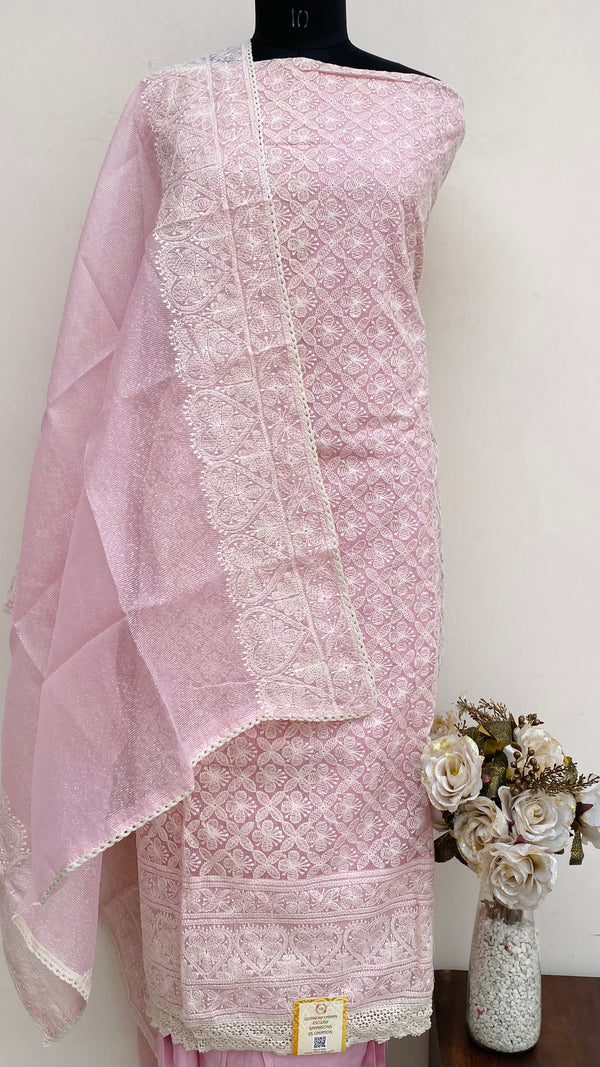 Designer Embroidered Suit Length 3 Piece Pink Kota