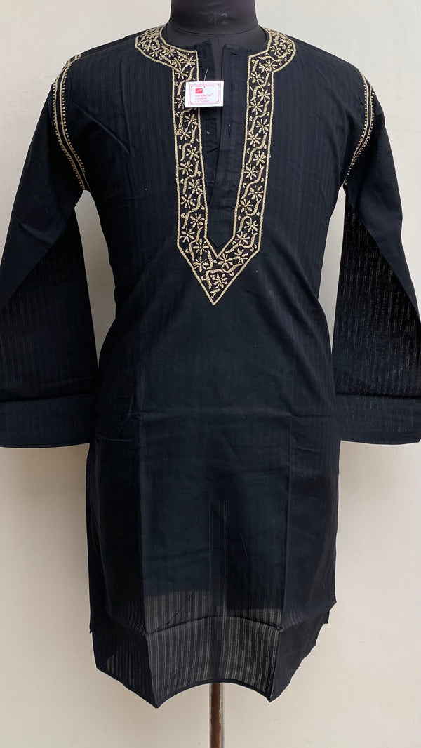 Lucknowi Chikankari Men’s Kurta Black Cotton