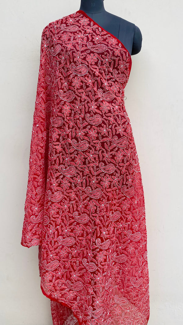 Lucknowi Chikankari Dupatta Red Georgette
