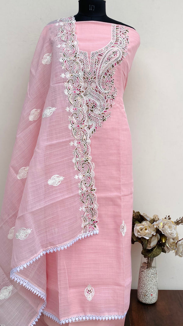 Designer Embroidered Suit Length 3 Piece Pink Kota