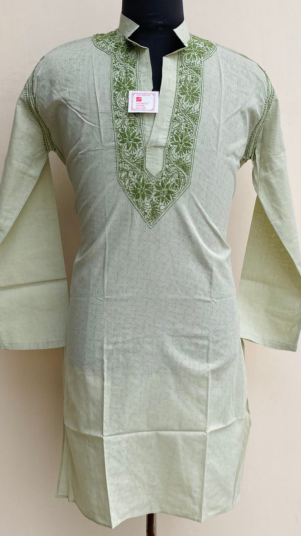 Lucknowi Chikankari Men's Kurta Green Cotton