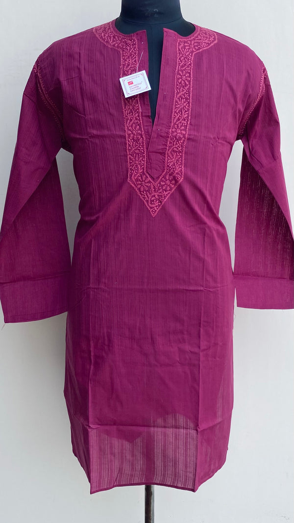 Lucknowi Chikankari Men's Kurta Pink Cotton