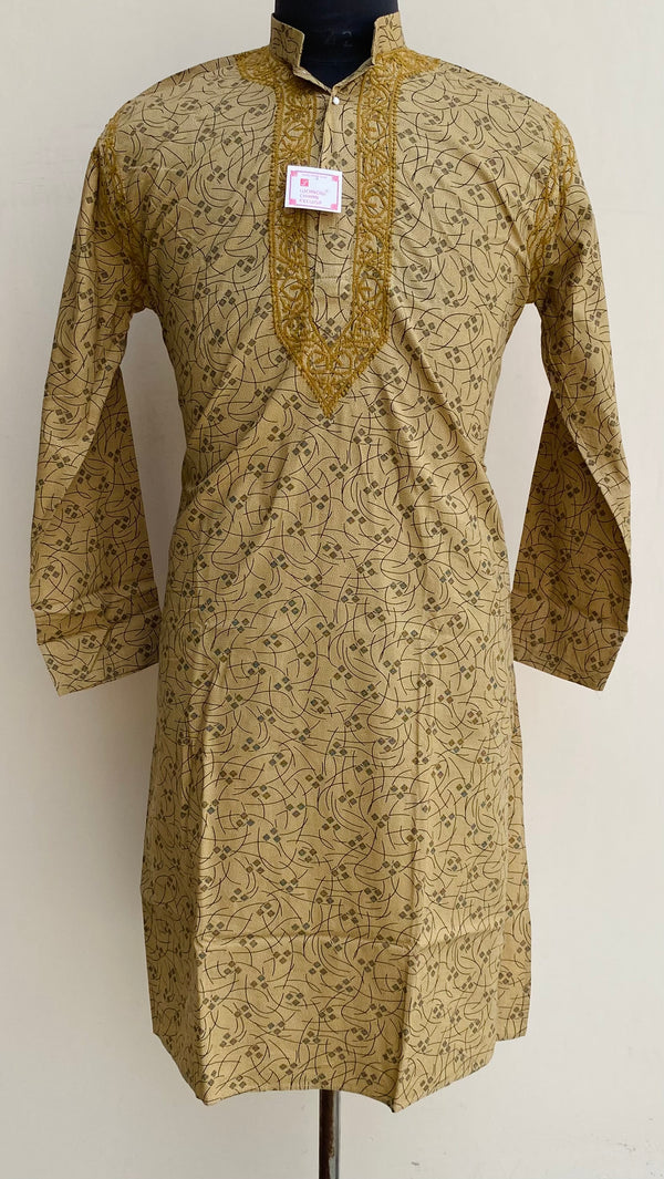 Lucknowi Chikankari Men’s Kurta Beige Cotton