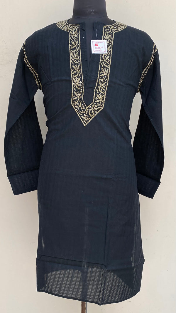 Lucknowi Chikankari Men’s Kurta Black Cotton
