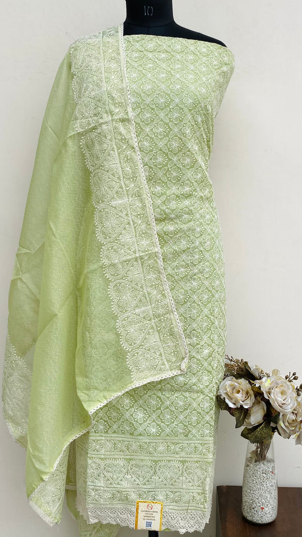 Designer Embroidered Suit Length 3 Piece Parrot Green Kota
