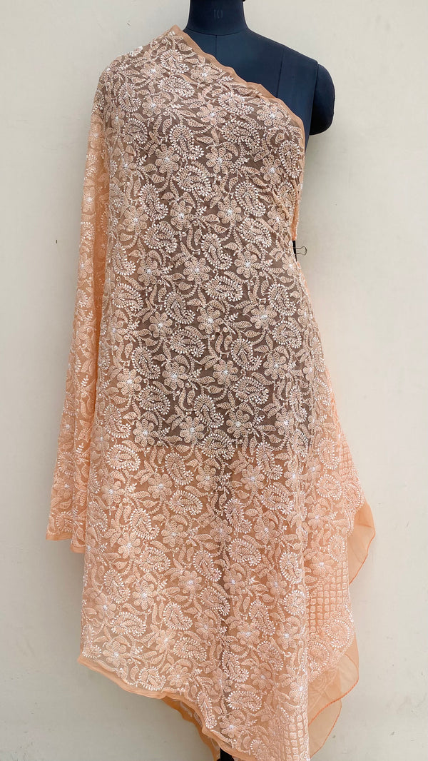 Lucknowi Chikankari Dupatta Peach Georgette