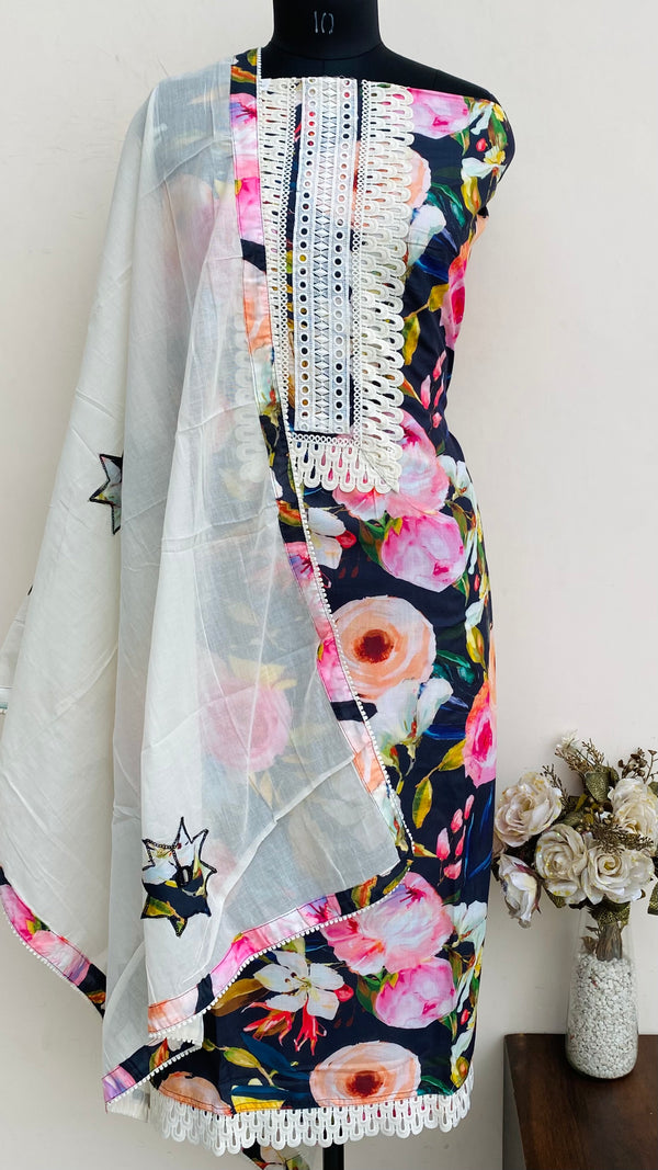 Designer Embroidered Suit Length 3 Piece Multicolour Muslin Cotton