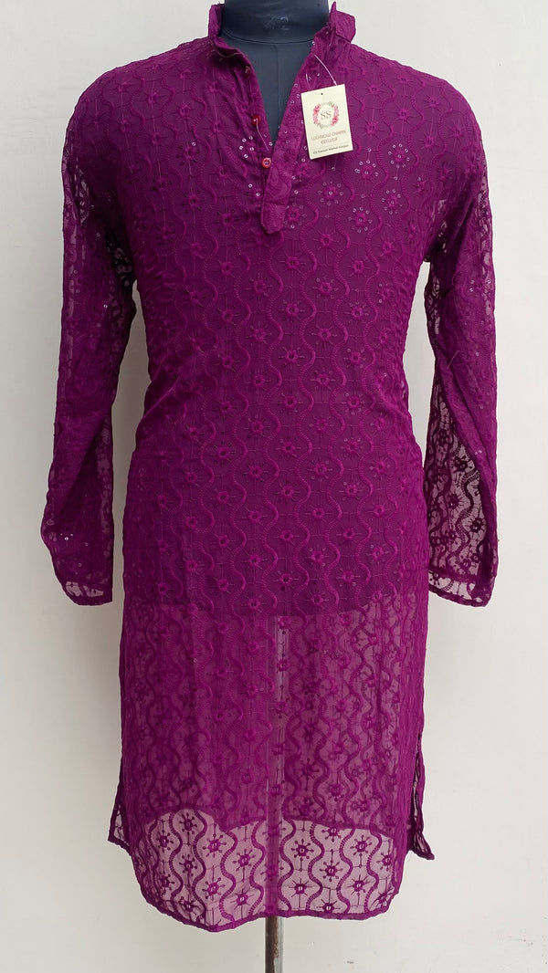 Lucknowi Chikankari Men’s Kurta Wine Georgette
