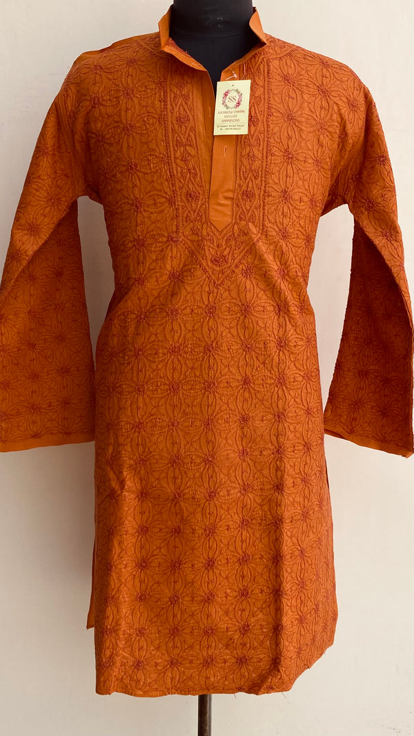 Lucknowi Chikankari Men’s Kurta Rust Cotton