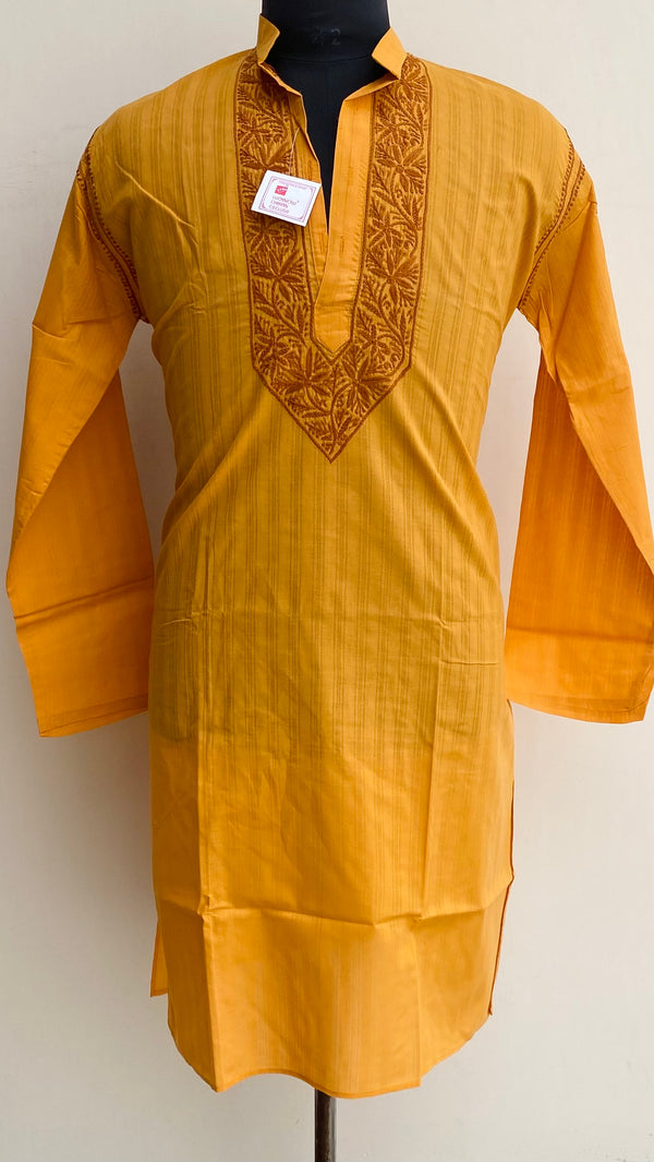 Lucknowi Chikankari Men’s Kurta Mustard Cotton