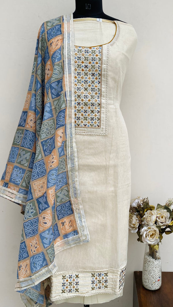 Designer Embroidered Suit Length 3 Piece Beige Kota
