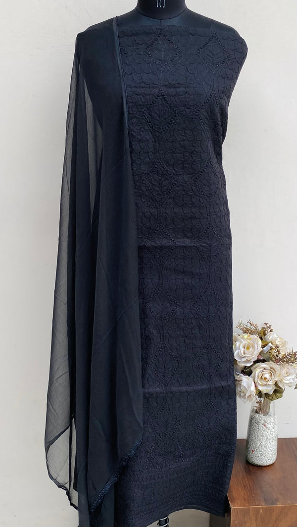Lucknowi Chikankari Suit Length 3 Piece Black Cotton