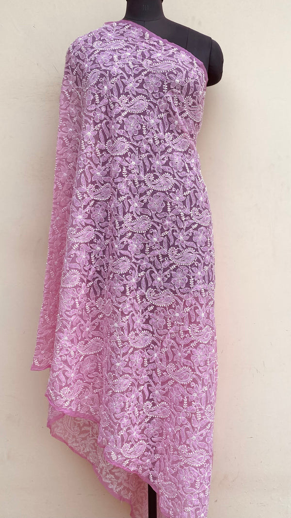 Lucknowi Chikankari Dupatta Pink Georgette