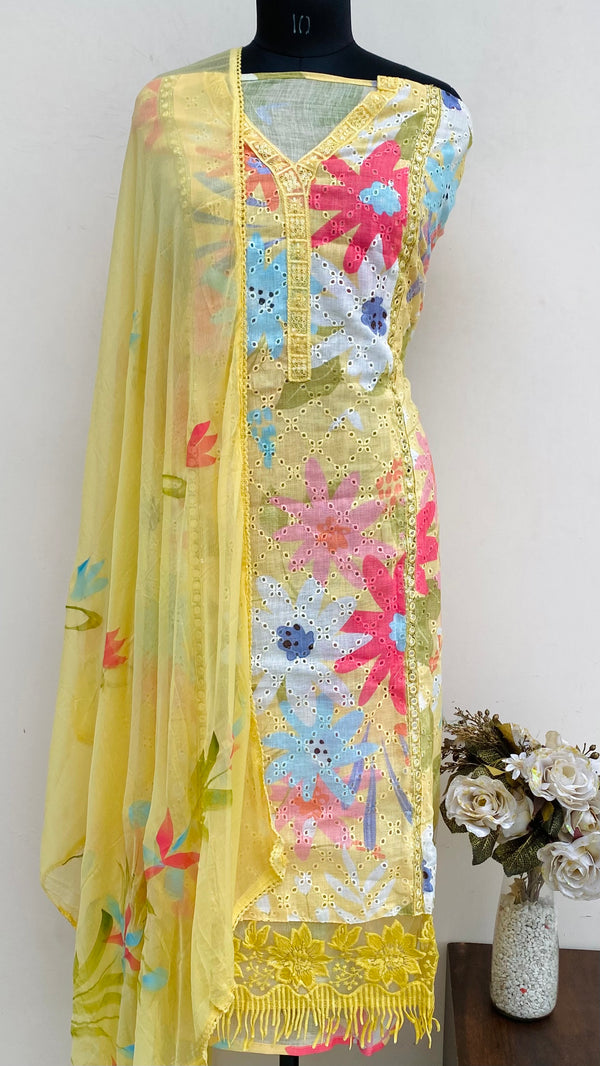 Designer Embroidered Suit Length 3 Piece Yellow Linen With Sequence Work