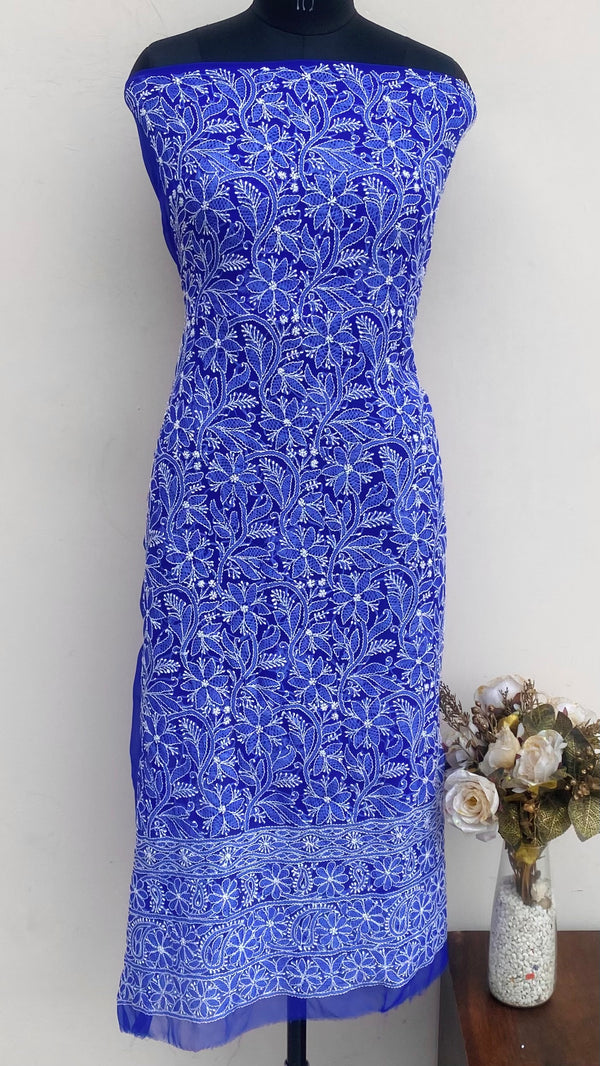 Lucknowi Chikankari Kurta Length Blue Georgette