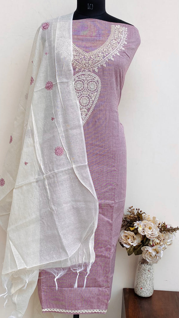 Designer Embroidered Suit Length 3 Piece Onion Pink Linen With Sequence Work