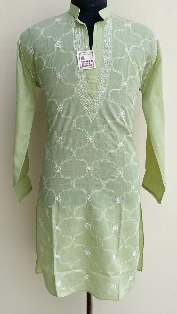Lucknowi Chikankari Men's Kurta Green Cotton
