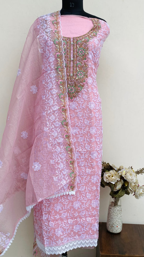Designer Embroidered Suit Length 3 Piece Pink Kota