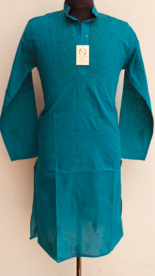 Lucknowi Chikankari Men’s Kurta Sea Green Cotton With Jaali Work