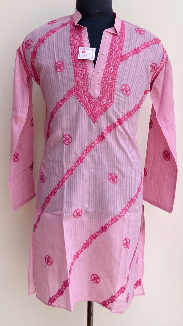 Lucknowi Chikankari Men’s Kurta Pink Cotton
