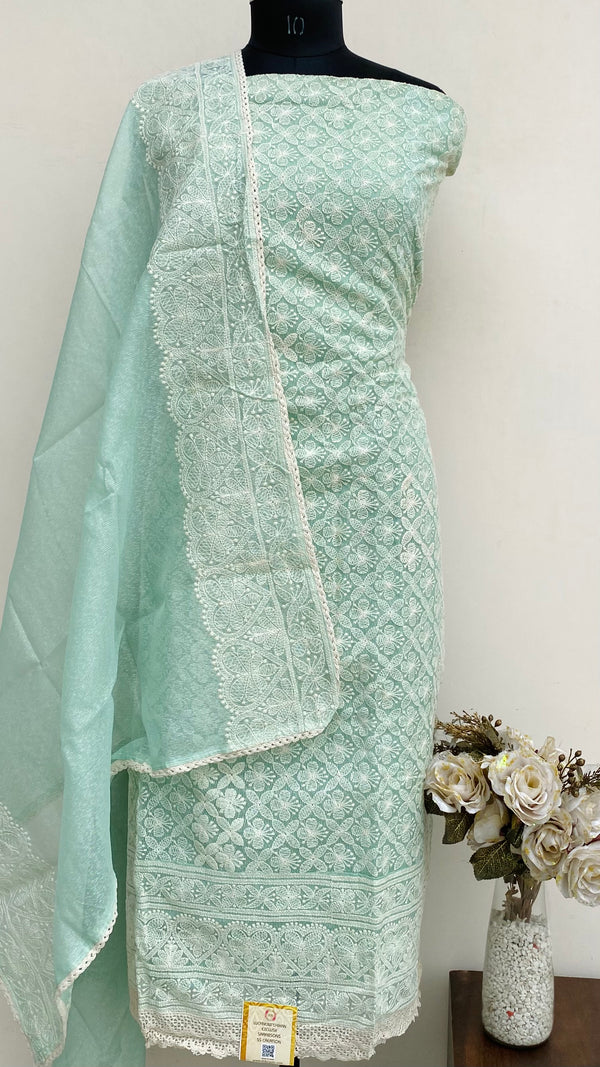 Designer Embroidered Suit Length 3 Piece Sea Green Kota