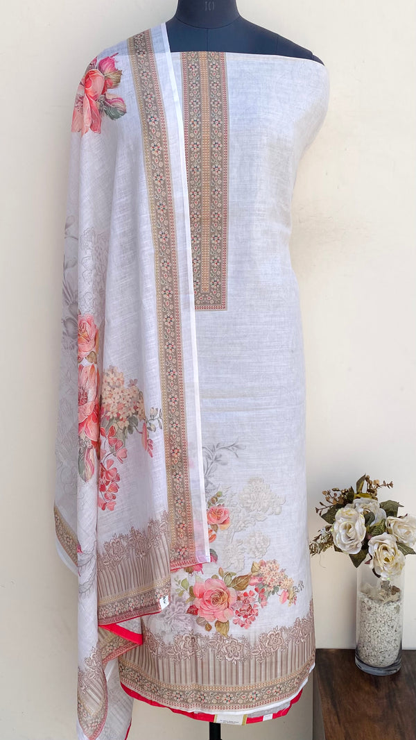 Designer Embroidered Suit Length 3 Piece Gray Linen