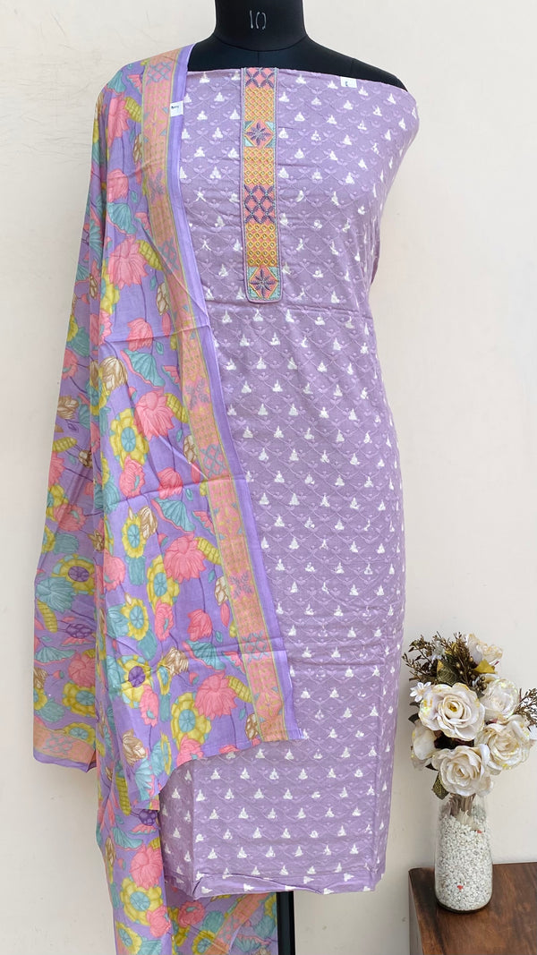 Designer Embroidered Suit Length 3 Piece Purple Mal Cotton