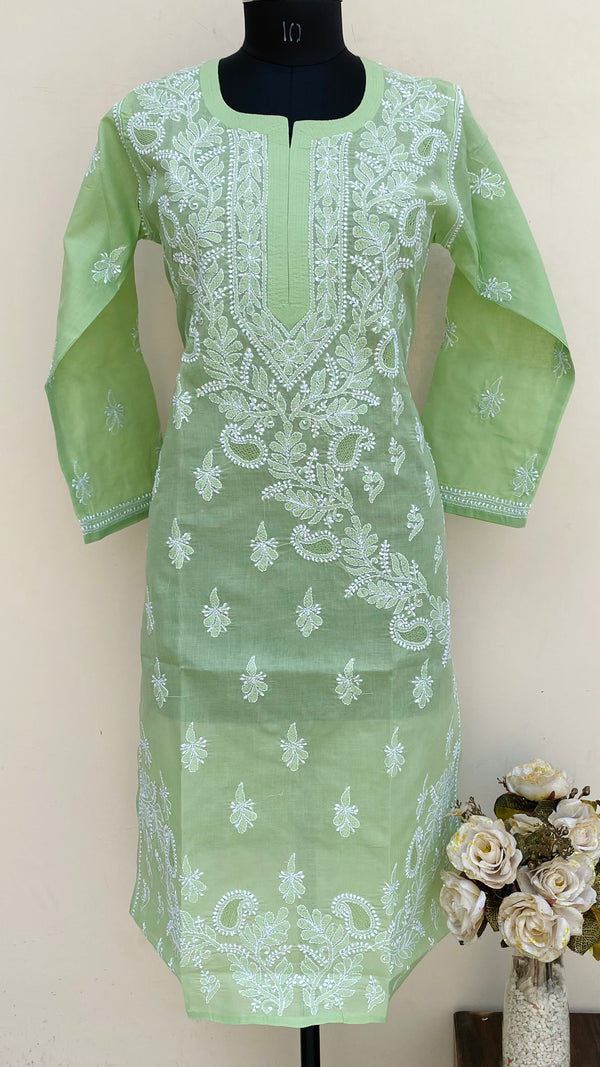 Lucknowi Chikankari Kurti Teal Green Cotton With Jaali Work