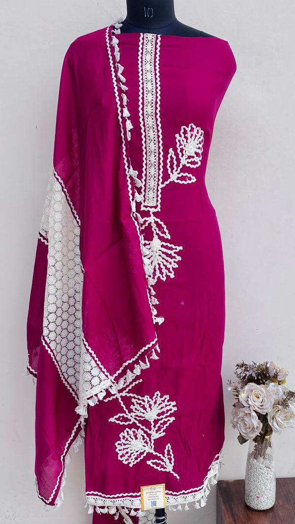 Designer Embroidered Suit Length 3 Piece Pink Muslin Cotton With Mirror Work
