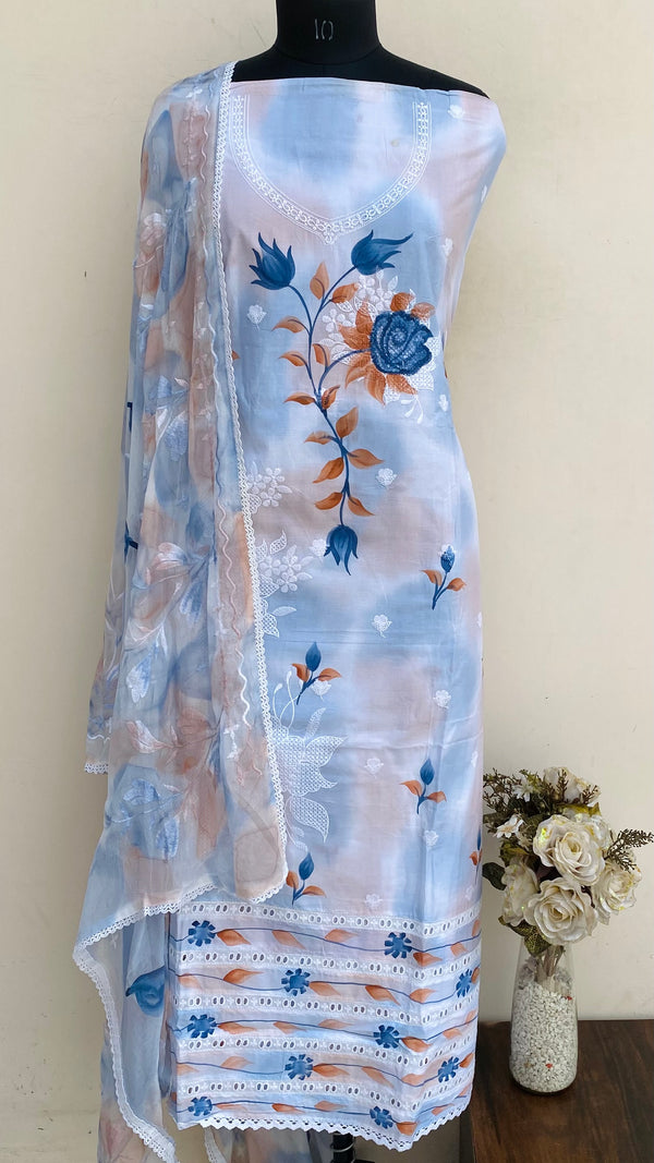 Designer Embroidered Suit Length 3 Piece White Mal Cotton