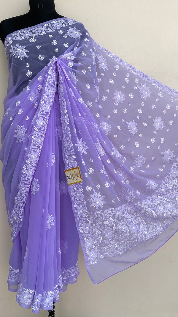Lucknowi Chikankari Saree Purple Georgette
