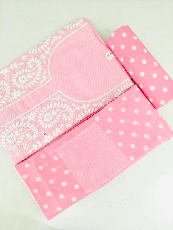 Embroidered Chikankari Suit Length 3 Piece Pink Cotton