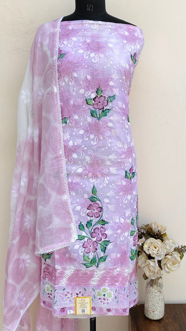 Designer Embroidered Suit Length 3 Piece Purple Organza