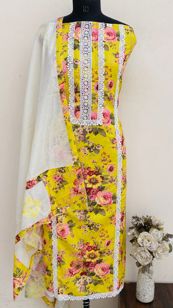 Designer Embroidered Suit Length 3 Piece Yellow Muslin Cotton