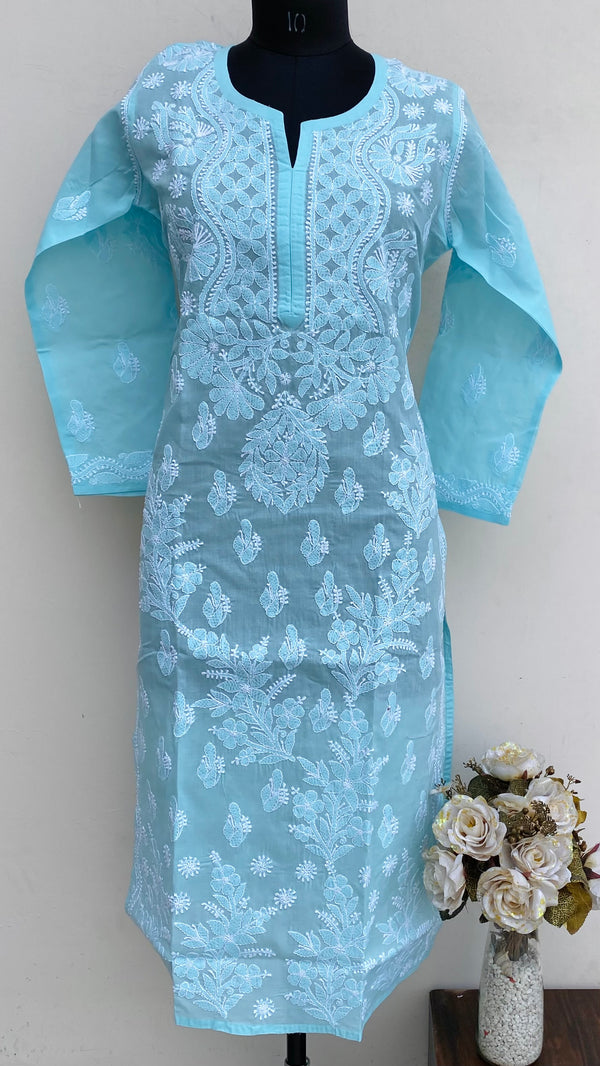 Lucknowi Chikankari Kurti Blue Cotton