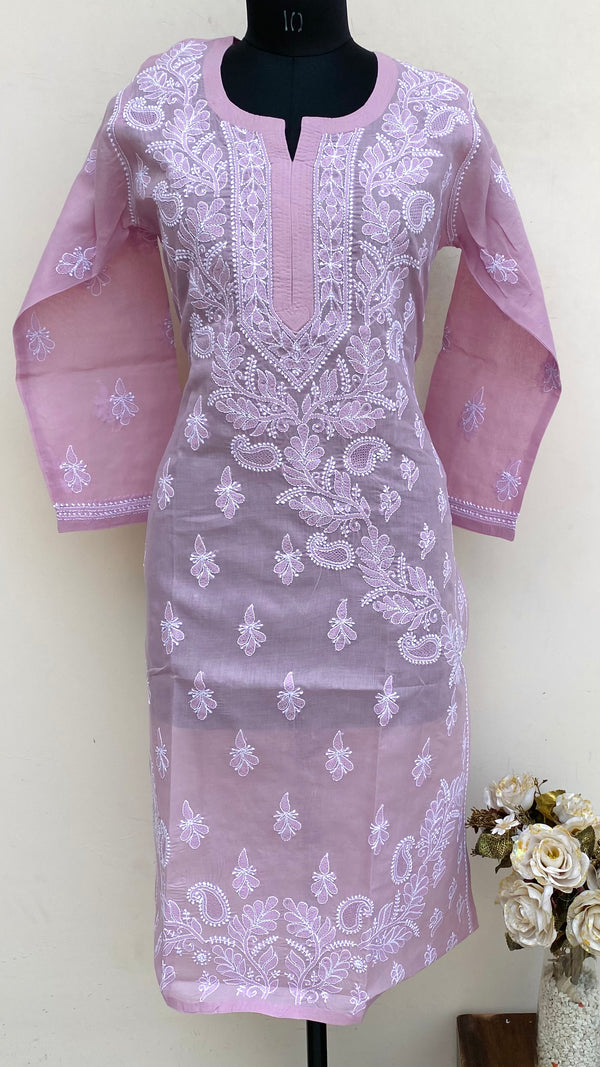 Lucknowi Chikankari Kurti Purple Cotton With Jaali Work