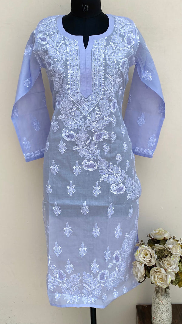 Lucknowi Chikankari Kurti Purple Cotton With Jaali Work