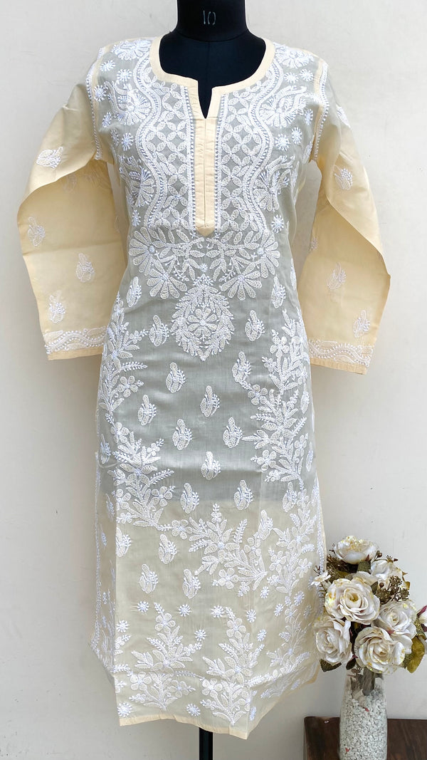 Lucknowi Chikankari Kurti Beige Cotton