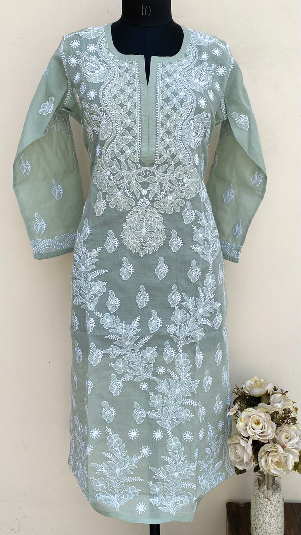 Lucknowi Chikankari Kurti Gray Cotton