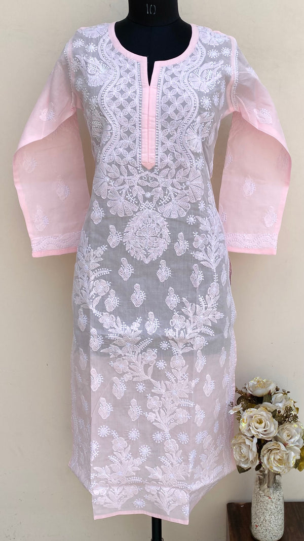 Lucknowi Chikankari Kurti Pink Cotton