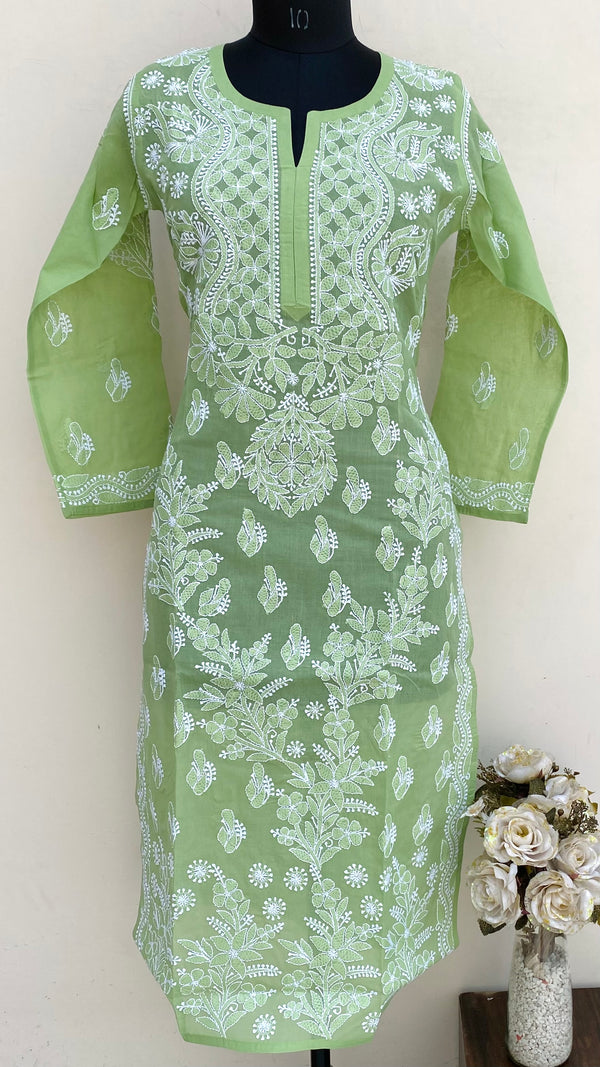 Lucknowi Chikankari Kurti Teal Green Cotton