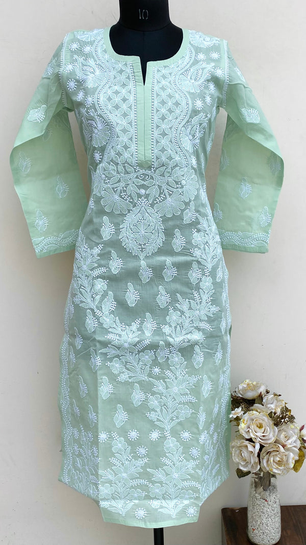 Lucknowi Chikankari Kurti Teal Green Cotton