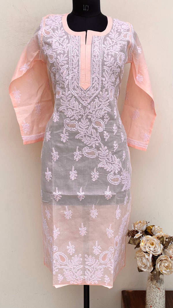 Lucknowi Chikankari Kurti Peach Cotton With Jaali Work